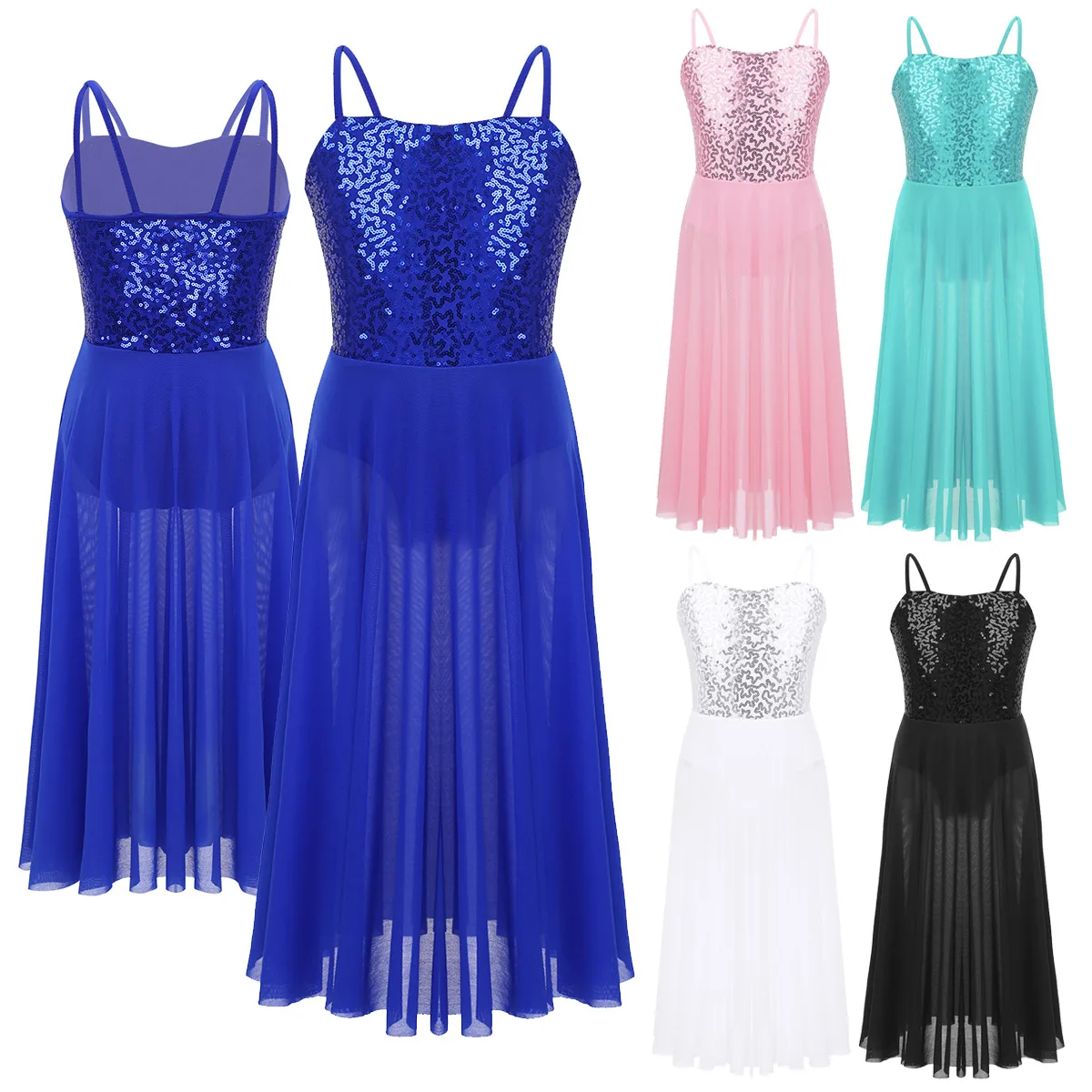 Girls Sequins Ballet Dress - Lyrical Dance Leotard With High Low Skirt