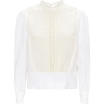 

Women's White Lace Cotton Blouse Autumn and Winter New French Elegant O-neck Shirt