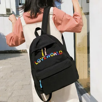 

Retractable Floral School Bags Colorful Words Embroider Daily Backpack For Women Men Canvas Casual Softback Pouch Korea Mochila