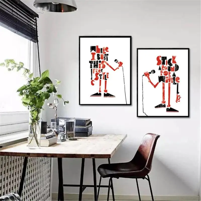 

Abstract Cartoon Black Red Alphabet Robot Singer Picture Poster Canvas Printing Modern Decoration Frameless Art Wall Painting