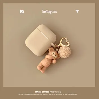 

Duffy Bear Teddy Hairball keychain silicone Wireless Earphone Charging case for AirPods 1 2 Bluetooth Cute cover