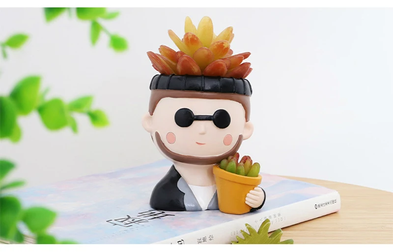 Cute Human Face Vase Succulent Planter Resin Vase Cartoon Character Decorative Head Face Flower Pot Indoor Desktop Ornaments