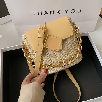 

Straw Bucket Bags for Women 2020 New Fashion Chain Summer Crossbody Bags Sac A Main Shoulder Bag Handbags Women Designer Bag