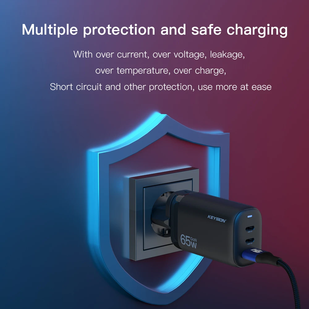 KEYSION GaN 65W PD USB C Charger Quick Charge 4.0 QC3.0 USB-C Type C Fast USB Charging For iPhone 13 12 Pro Max iPad Macbook Air