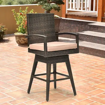 

Costway Outdoor Wicker Swivel Bar Stool Chair Patio Backyard Furniture w/ Seat Cushion