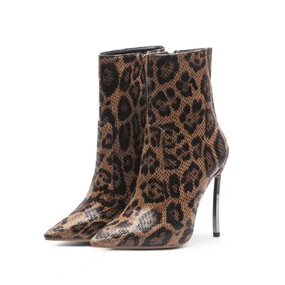 Leopard MStacchi/женские леопардовые туфли на высоком каблуке; зимние женские туфли-лодочки с острым носком на каблуке 12 см; пикантные женские вечерние плюшевые ботильоны; tacones mujer - Цвет: Leopard