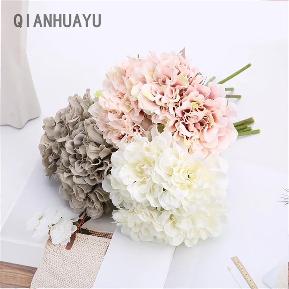 1/5 pçs rosa de seda rosa flores artificiais simulação buquês falso hortênsia para o casamento casa diy decoração barato falso flores