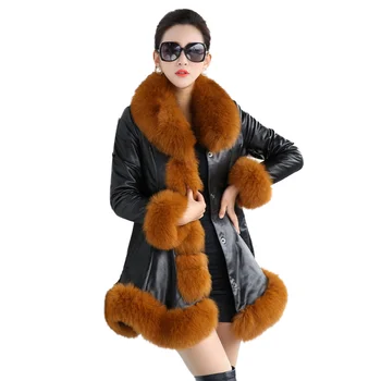 

Faux Leather Jackets Women Plus Size S-6XL PU Leather Coat Office Lady Fur Collar Women Winter Coat Long Leather Trench Coat