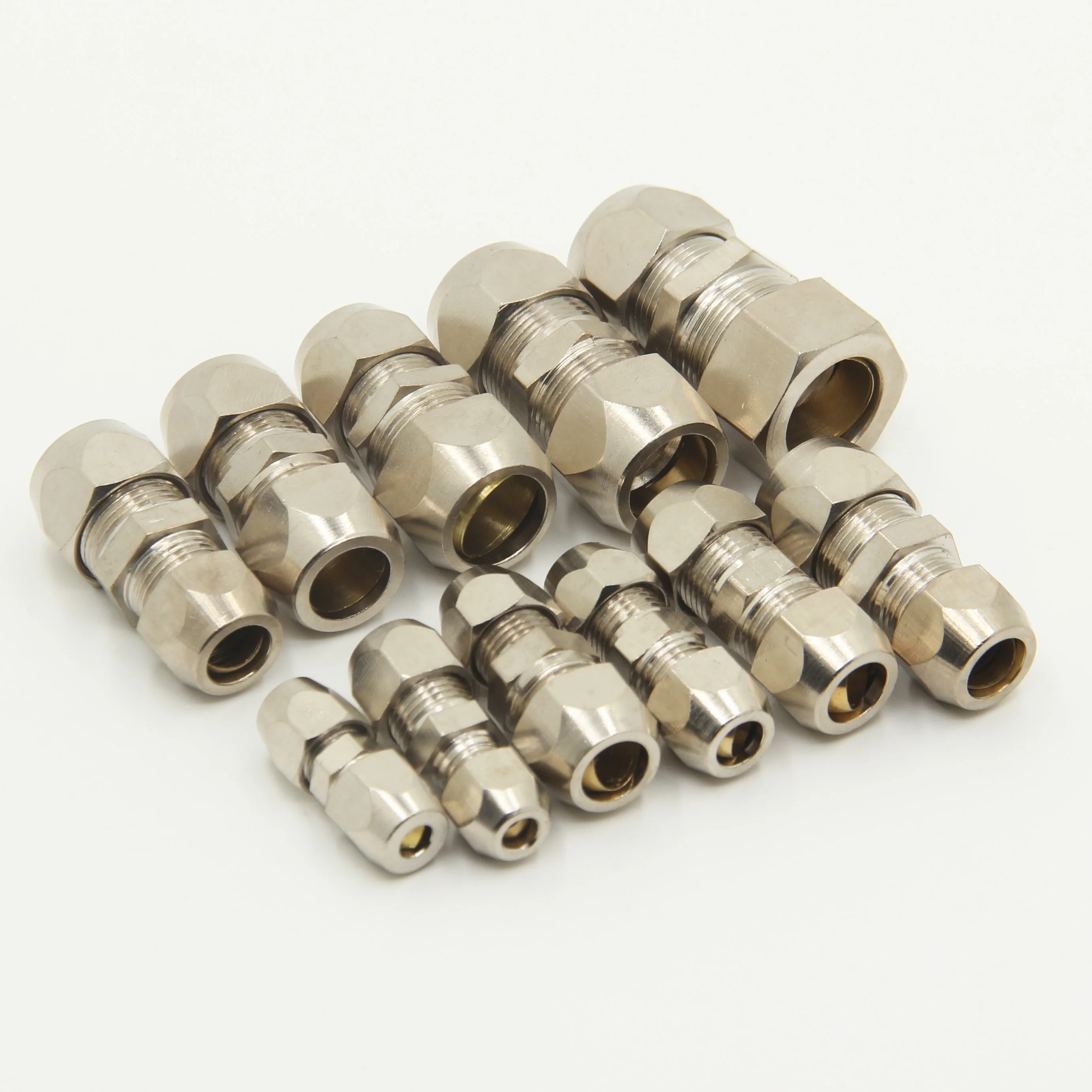 Nickel plating on copper Compression Ferrule Tube Fitting 4-16mm Brass Pipe Double Card Set Copper Joints Tubing Nut Lock Double pipe fitting,water pipe fitting,hose pipe fitting