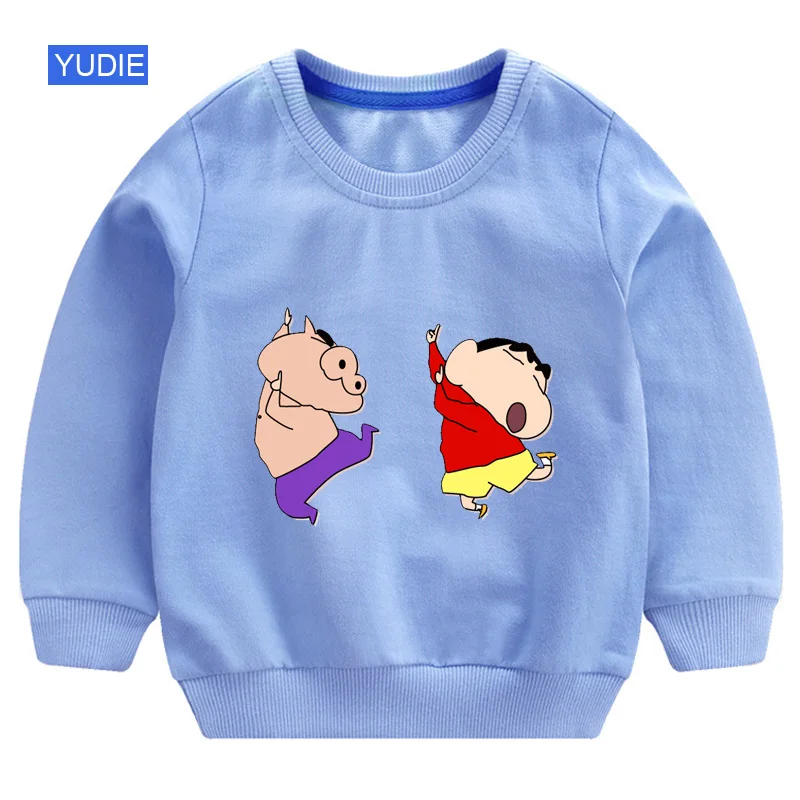 sweatshirt blue Детский свитер; толстовки для мальчиков; толстовка с капюшоном с забавным рисунком «Crayon Shin Chan»; детская белая забавная осенняя одежда года для мальчиков 6 лет - Цвет: sweatshirt blue
