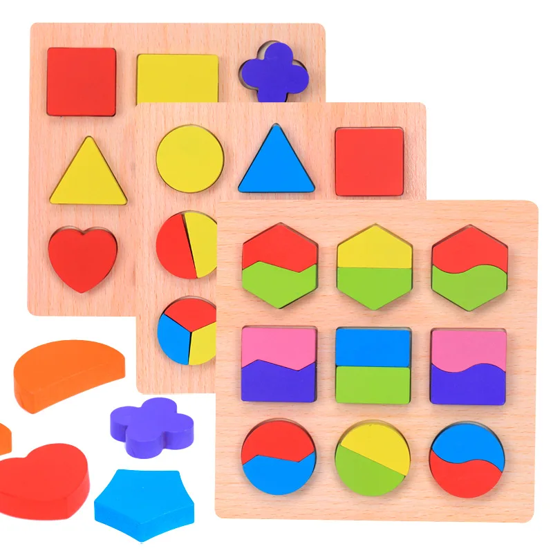 Top Quality Wooden Puzzle Kids Baby Early Educational Learning Toys for Children Geometric Shape Cognitive Board Wood Jigsaw