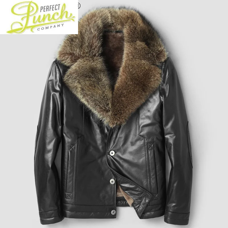 

Men's Winter Cow Genuine Leather Jacket Real Mink Fur Fox Fur Raccoon Fur Collar Mens Jackets and Coats Ropa LXR338