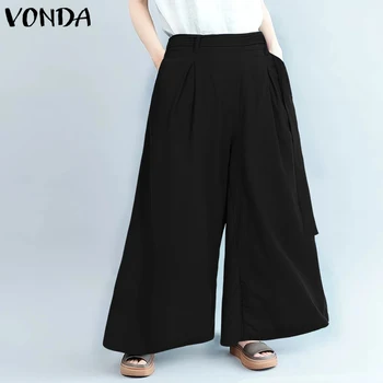 

2020 VONDA Women Summer Pants Casual Wide Leg Pants Office Ladies Loose Pantalon Party Overalls Women's Trousers Oversized 5XL