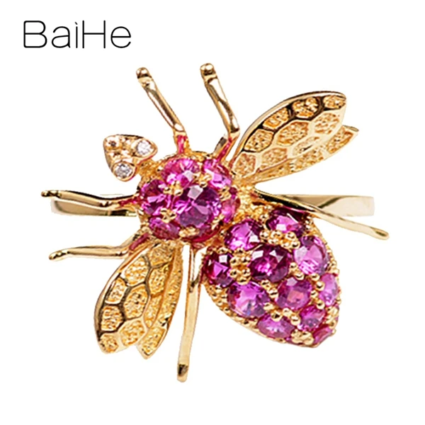 Rose Gold BAIHE Твердое 14 к желтое золото 0.80ct сертифицированное круглое натуральное рубис обручальное женское модное Ювелирное кольцо в подарок - Цвет камня: Rose Gold