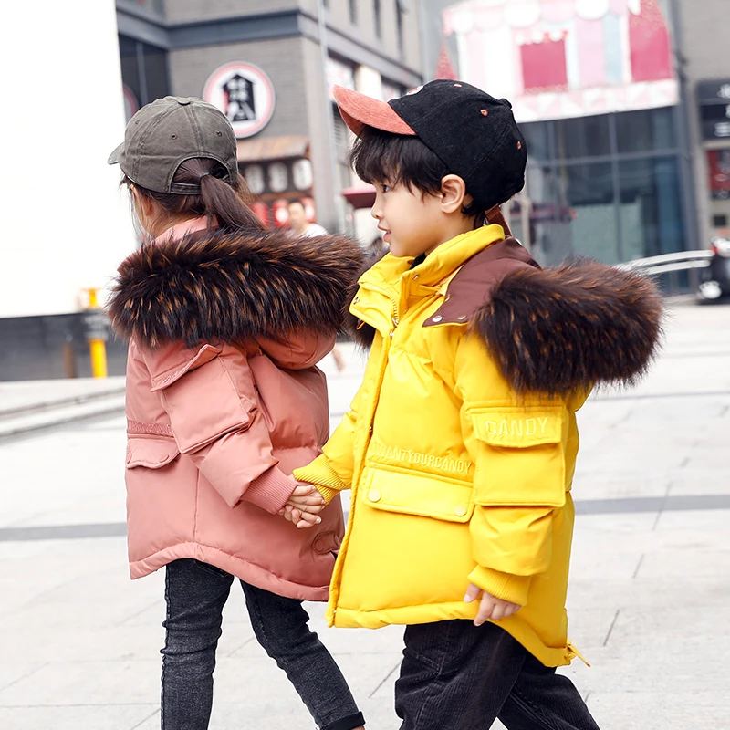 

High quality 2019 winter baby boys' and girls' warm down coat snowsuit children's Parka real fur children's coat