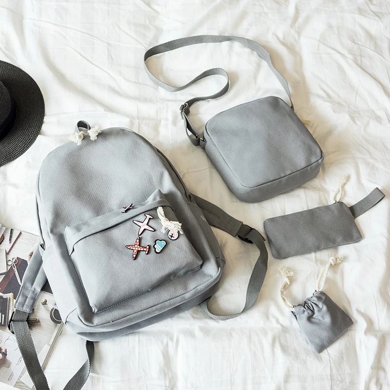 HEFLASHOR 4 шт. модный холщовый Женский Рюкзак Студенческая школьная сумка женский рюкзак для подростков рюкзак женский Mochila - Цвет: gray
