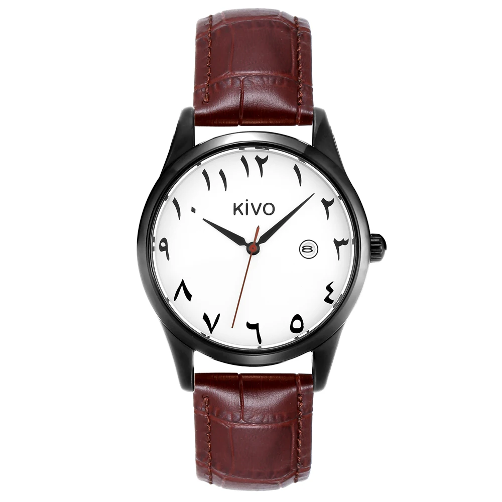 Arabic Numerals Watches Date Display Water proof Islamic Wrist Watch Saat Leather Strap Quartz Movement