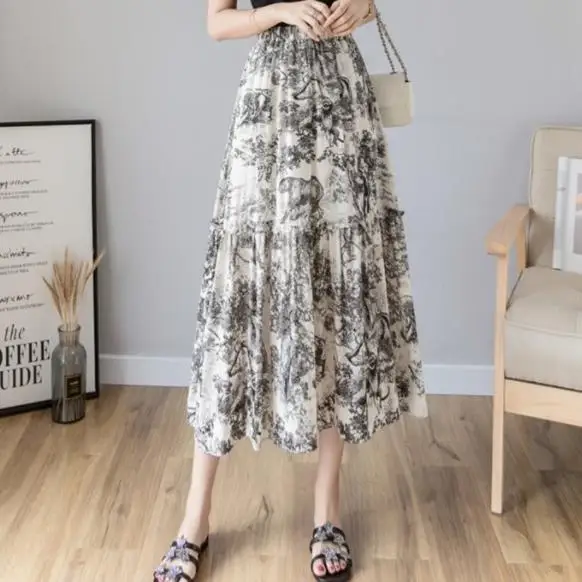 2020 Summer Runway Women Long Skirt Luxury Vintage Animal Printing High Waist Pleated Designer Party Maxi AE365 | Женская одежда