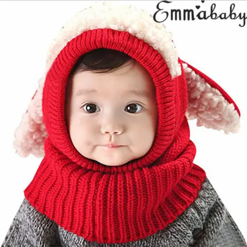 Emmaaby/Лидер продаж; зимняя теплая шапка для маленьких мальчиков и девочек; стиль; милая Шапка; шарф с капюшоном; Вязаная Шерстяная Шапка; пять цветов - Цвет: A