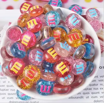 

wholesale! Kawaii Flatback Resin Cabochons Resin 18mm Chocolate glitter M Beans Chocolate Bean DIY Scrapbook Embellishment Deco