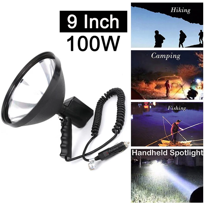 

Searchlight 100W Halogen Hunting Spotlight 12V 9Inch Spot or Flood Beam Marine Light Search Spotlight Car work light accessories