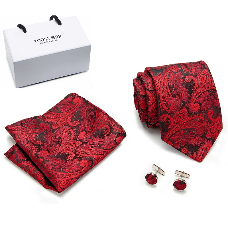 

Men Wedding Tie Blue red Foral Silk Tie Hanky Set 8 cm Fashion Designer NeckTies For Men Party Dropshipping