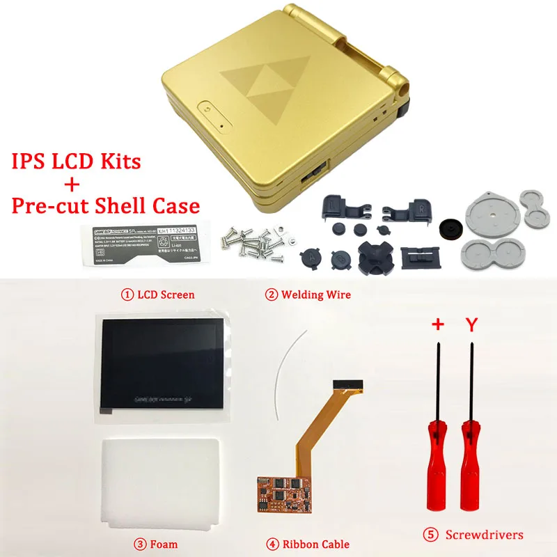 Ips комплекты ЖК-экранов с предварительно вырезанной оболочкой для GBA SP ips lcd V2 подсветка экрана с оболочкой чехол для консоли GBASP корпус с кнопками