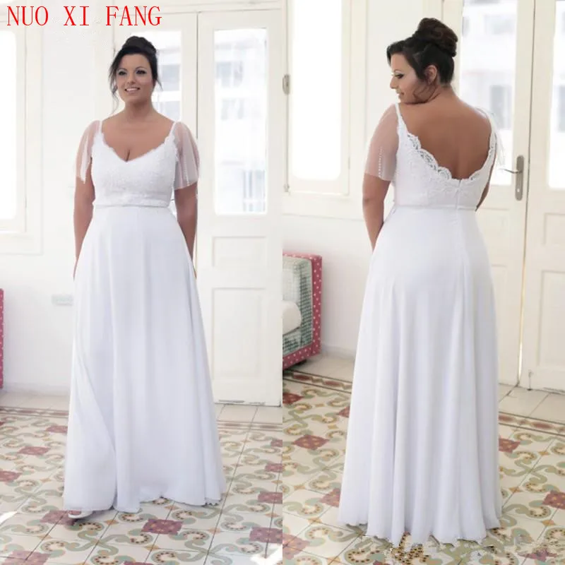 

NUOXIFANG Plus Size Cheap Wedding Dress With Sleeves Lace Chiffon Floor Length Beach Bridal Gowns Custom Made vestidos de noiva
