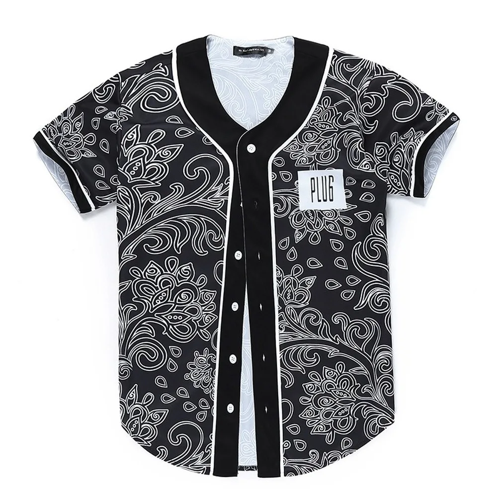 

Men's Black Flower Rapper Street Hip-hop Shirts Creative 3D Printed Baseball Jersey Hip Hop Streetwear Sweatshirt Funny Top