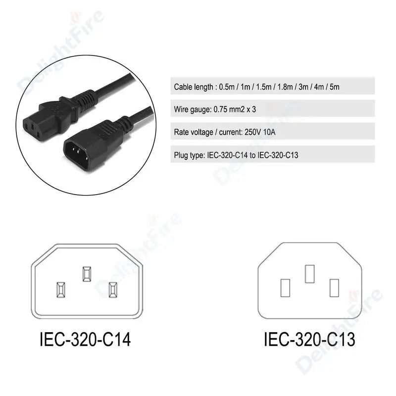 UPS IEC C13 C14 удлинитель питания 0,5 м 1 м 0,75 мм C14 до C13 кабель питания для PDU PC монитор компьютера DMX DJ сценический светильник