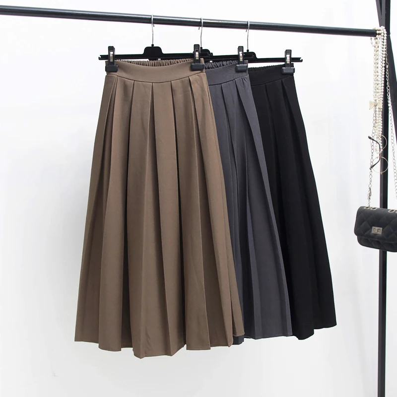 Корейские элегантные шикарные однотонные плиссированные юбки Korobov с высокой