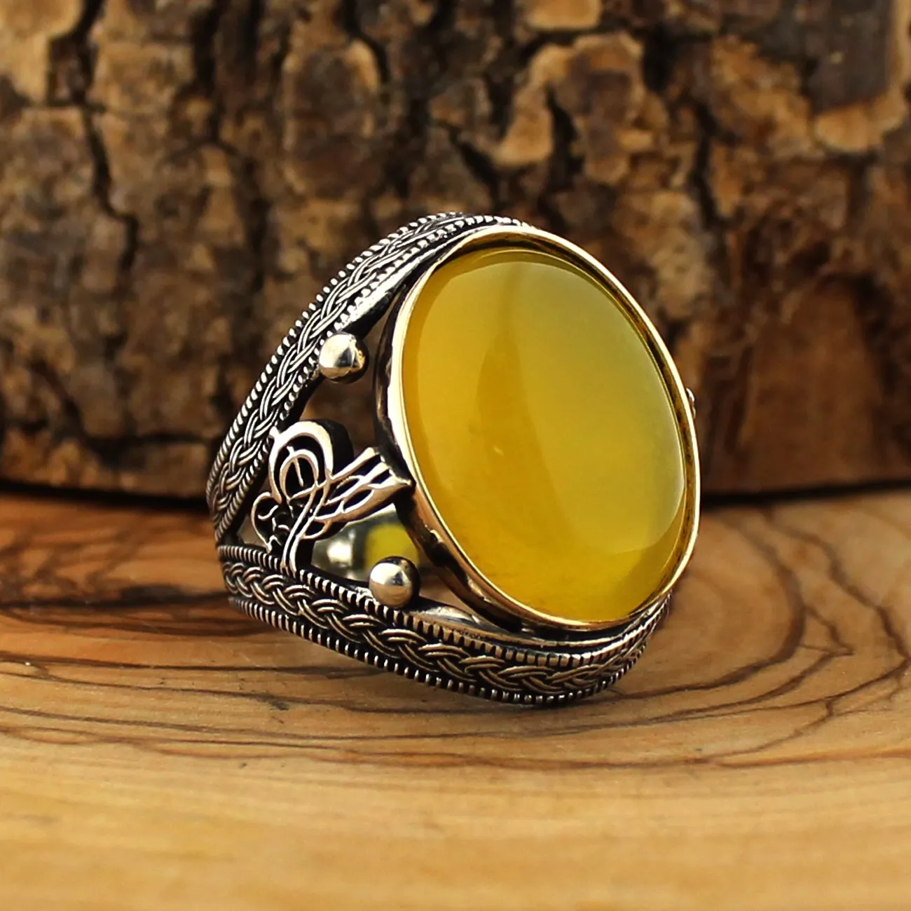 

925 Sterling Silver Ring for Men Yellow Aqeq Stone Jewelry fashion vintage Onyx Zircon Gift Mens Rings All Size (made in Turkey)