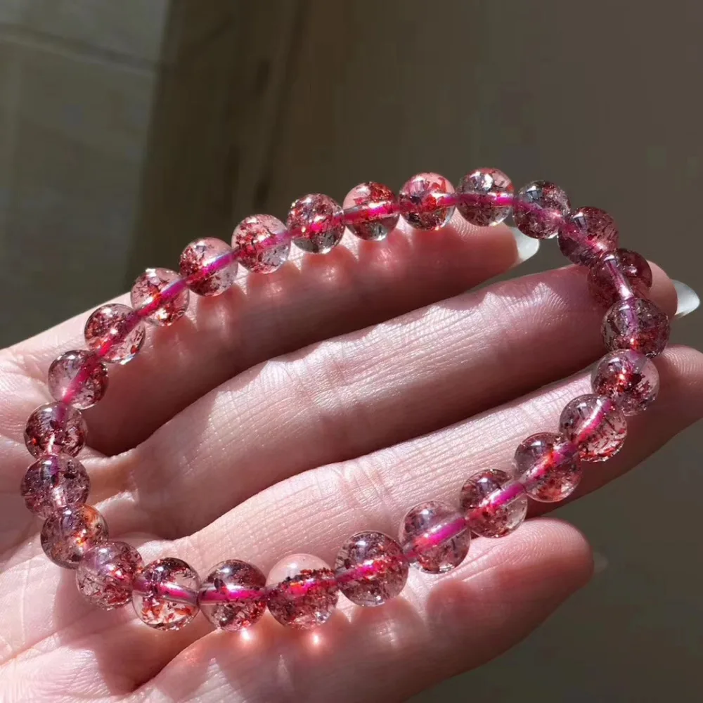 Натуральный Lepidocrocite Кварц Браслет красный супер семь Камень круглые бусины стрейч кристалл браслет 7 мм AAAAA сертификат