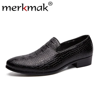 

Merkmak Men Dress Shoes New Fashion Crocodile Pattern Male Formal Shoe Big Size Male Business Leather Footwear for Party Wedding
