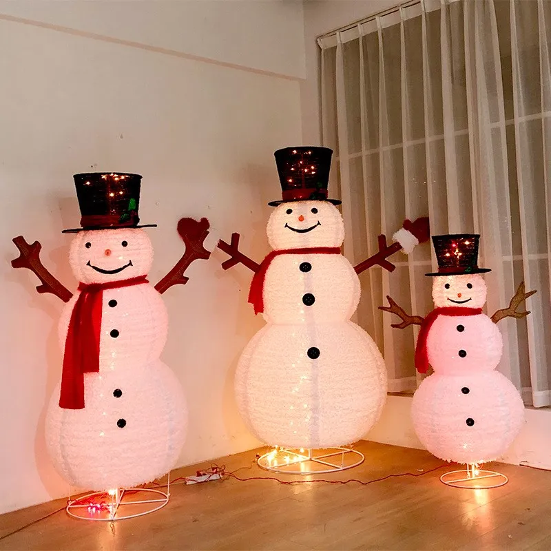 雪だるま３人セット　（たき火つき） 180cmの格納式クリスマス雪だるま人形の装飾品,クリスマスの飾り