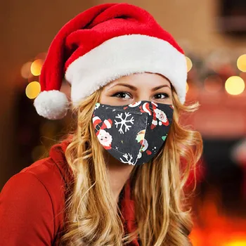 

20PCS Adult Merry Christmas Cartoon Printing Party Mask Disposable Face Mask Mouth Cover 3ply Earhook Mouth Cover Party Masks