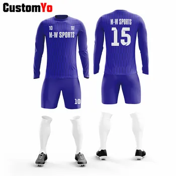 

Blue Soccer Uniforms Blank Customize Sports Suit Soccer Kit Adult Youth Football Training Set