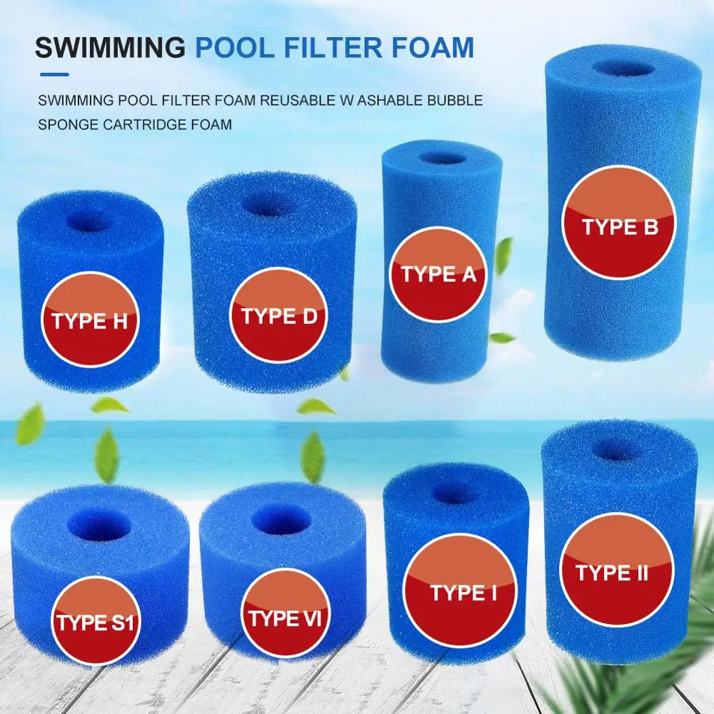 

Fit for Intex Type I/II/VI/D/H/S1/A/B Washable Reusable Swimming Pool Filter Foam Sponge Filter Sponges Accessories