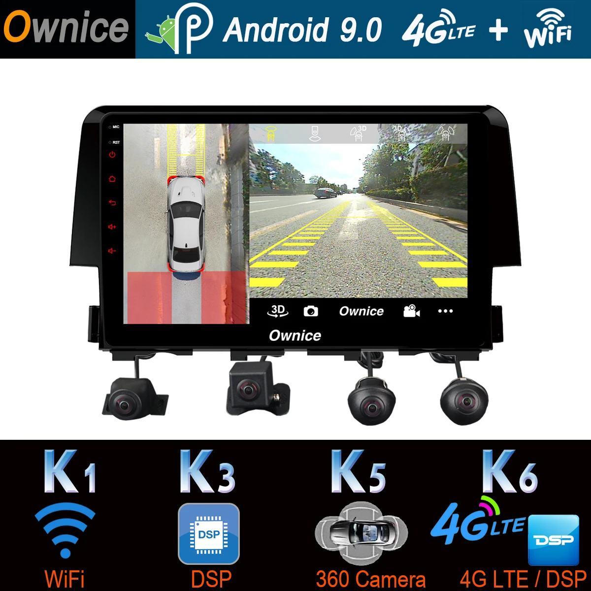 360°Camera Android 9.0 4G+64G GPS Radio CarPlay SPDIF DSP Car Multimedia Head Unit Player for Honda Civic 2016 2017 2018 2019 | Автомобили