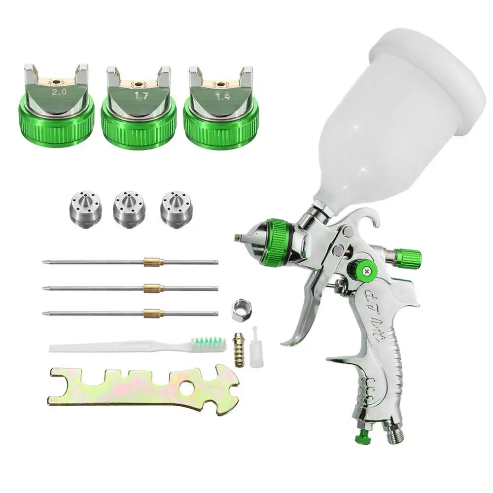 Baratos G2008 profesional HVLP 600ML 1,4 1,7 2,0mm boquilla neumática de aire de gravedad pistola de pintura para Auto reparación Kit de pintura