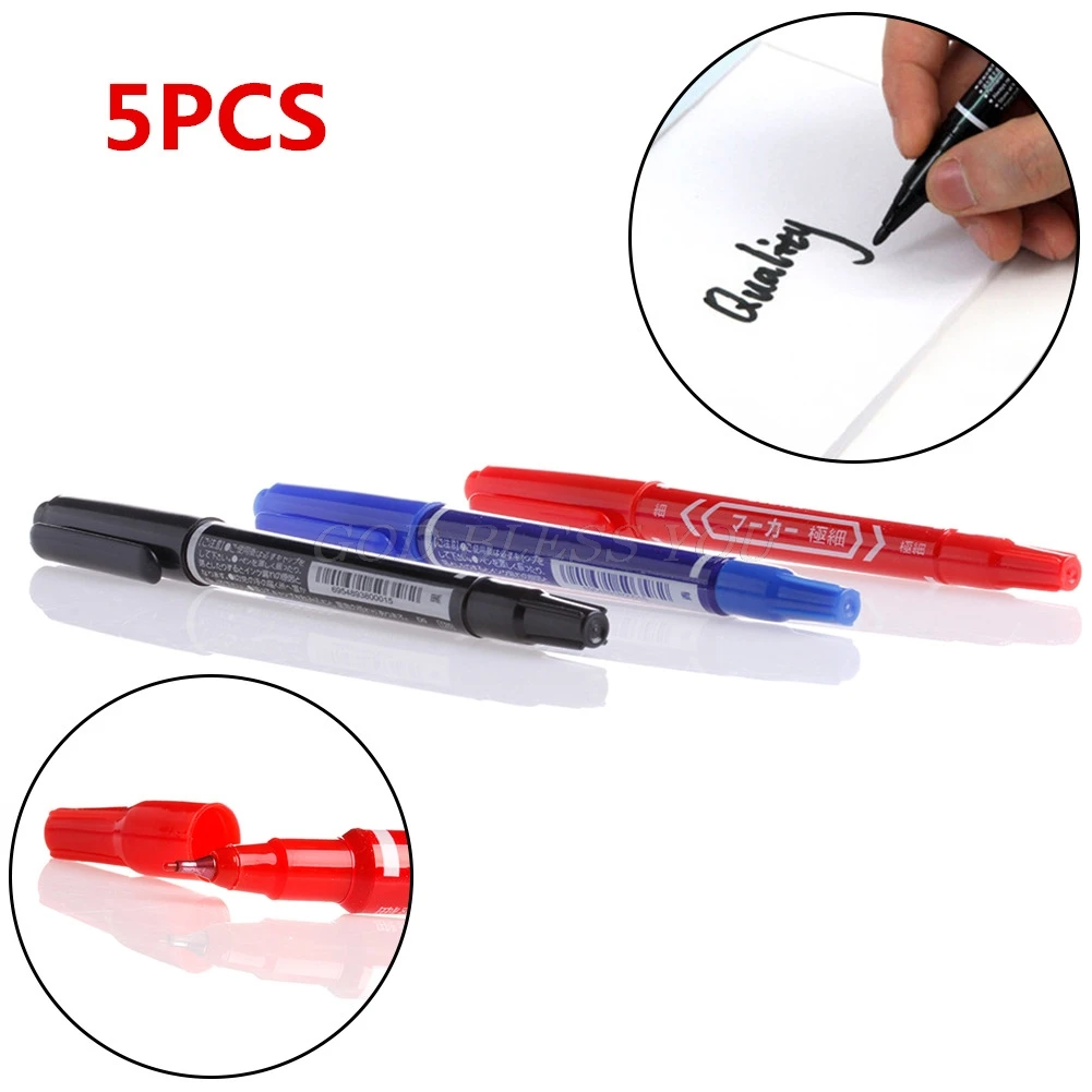 

5PCS Permanent Marker Doubled Headed Hook Line Fine/Thick Pen Ink Tool Waterproof