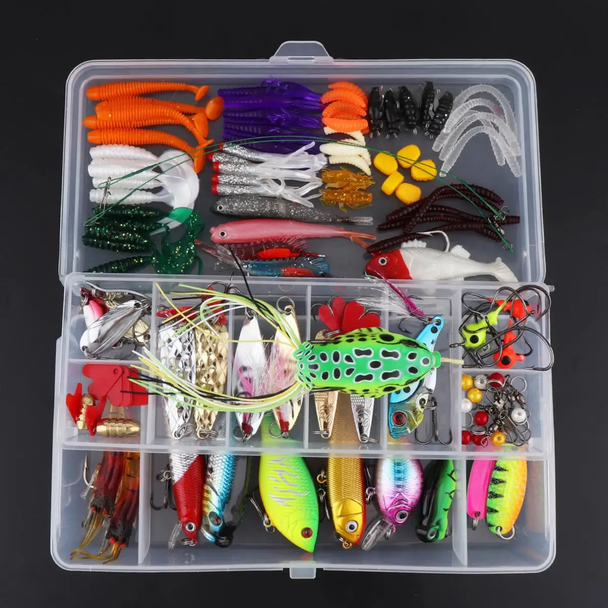 

Fishing Lures Kit 140pcs/lot Mixed Hard Lures Soft Baits Minnow Crank Popper VIB Sequins Wobbler Frog Lure with Box
