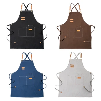 

Chef Canvas Apron,Cross Back Apron for Adult with Adjustable Straps and Pockets
