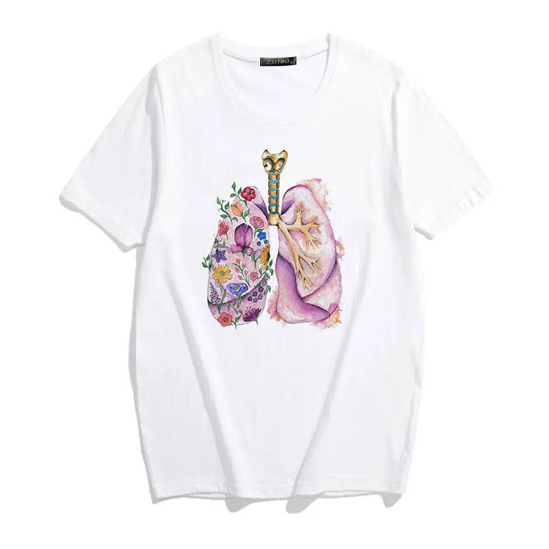 Сердце легкий аппарат искусство цветочный принт Harajuku женские свободные топы забавные Ulzzang Tumblr Повседневная модная летняя женская футболка - Цвет: 1