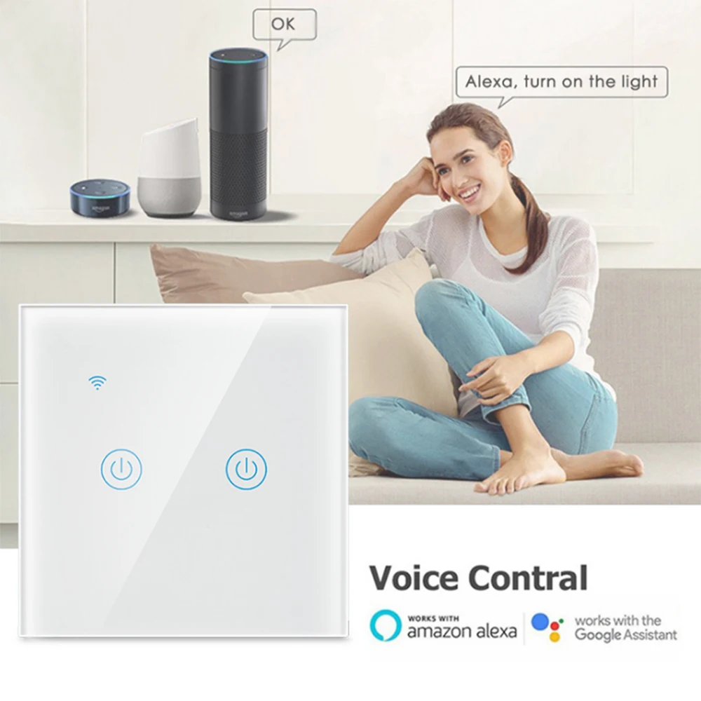 Wall Wifi Smart Light Touch Switch Control US Standard Work with Alexa Google Home 1/2/3 Gang Switch Panel Wireless Intelligence