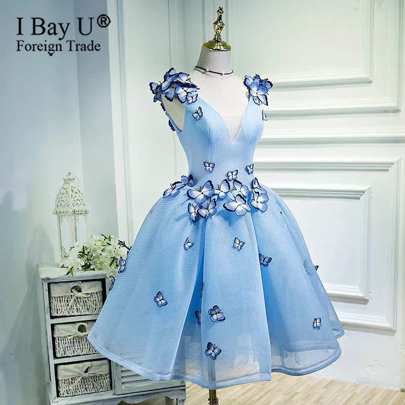 蝶刺繍カクテルドレスショートウエディングドレス卒業ドレスブルーパーティードレス Vestido Vestidos デ Graduacion Cocktail Dresses Short Cocktail Dressesshort Cocktail Dress Aliexpress