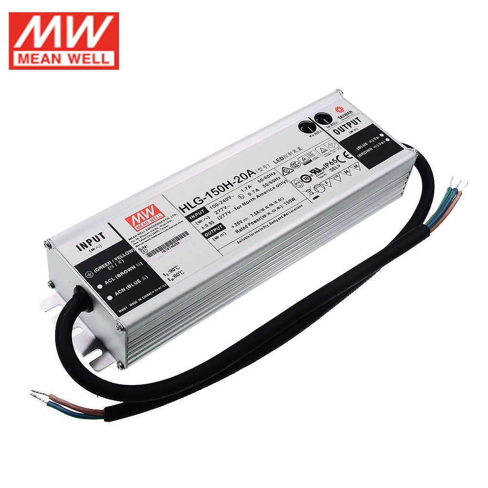 MEAN WELL Светодиодный источник питания HLG-150H-20A 20 в регулируемый светодиодный