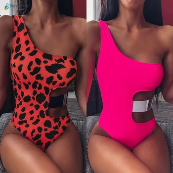

Para Praia New One Piece Swimsuit Women Sexy Bandage Swimwear Women One Shoulder Monokini Push Up Swimsuits Hollow Out Swimwear
