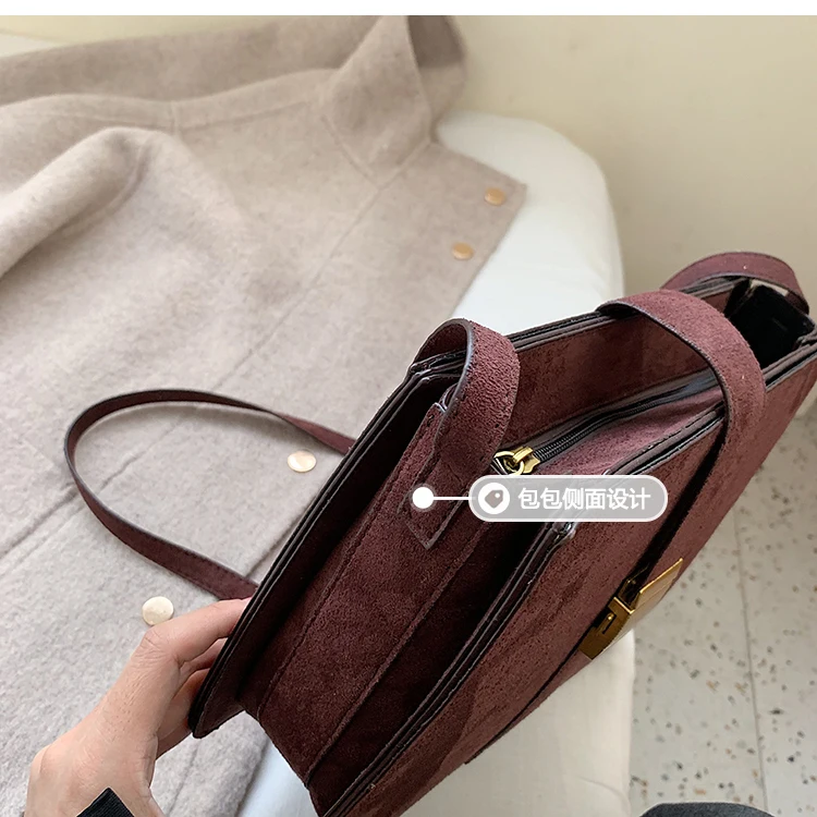 Vintage suede lady crossbody bag winter Fashion New velvet Women's Designer Handbag Casual Shoulder Messenger Bag