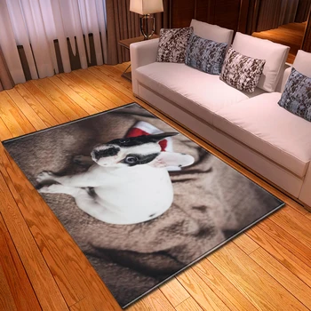 

Merry Christmas Big Area Rug Dining Table Mats Kids Crawling Play Carpet Flannel Nonslip Xmas Elk Dog Cartoon Living Room Carpet